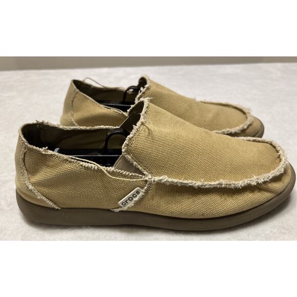 Crocs Santa Cruz Slip On Loafers Mens Size 10 Beige Tan Khaki Canvas 10128 - Picture 1 of 10